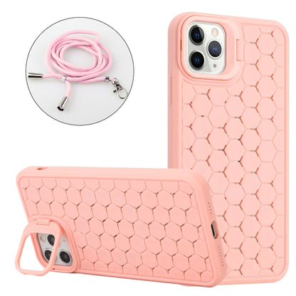 For iPhone 12 Pro Honeycomb Radiating Lens Holder Magsafe Phone Case with Lanyard(Pink) by buy2fix