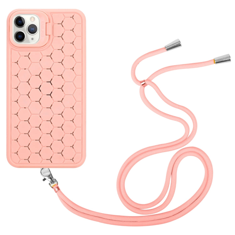 For iPhone 12 Pro Honeycomb Radiating Lens Holder Magsafe Phone Case with Lanyard(Pink) by buy2fix
