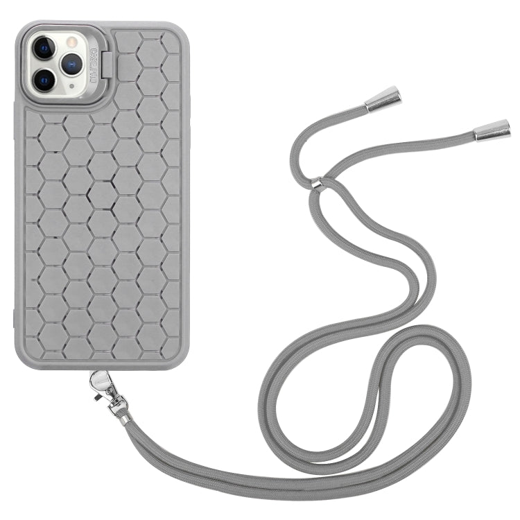 For iPhone 12 Pro Honeycomb Radiating Lens Holder Magsafe Phone Case with Lanyard(Grey) by buy2fix