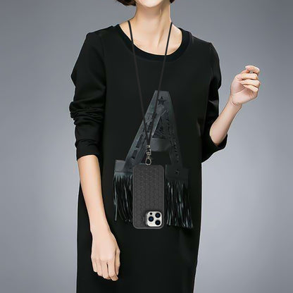 For iPhone 12 Pro Max Honeycomb Radiating Lens Holder Magsafe Phone Case with Lanyard(Black) by buy2fix