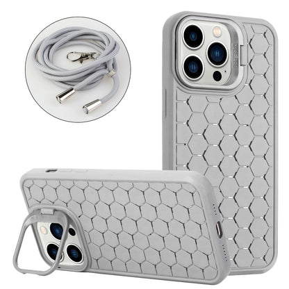 For iPhone 12 Pro Max Honeycomb Radiating Lens Holder Magsafe Phone Case with Lanyard(Grey) by buy2fix