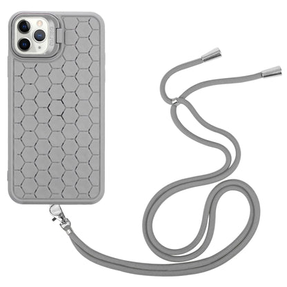For iPhone 11 Pro Max Honeycomb Radiating Lens Holder Magsafe Phone Case with Lanyard(Grey) by buy2fix