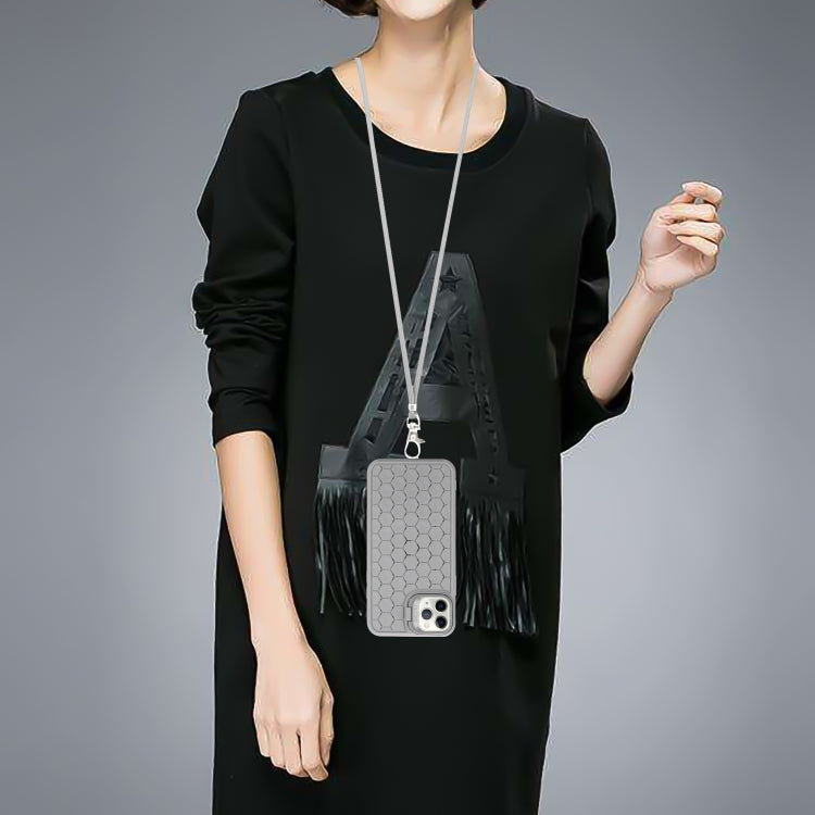 For iPhone 11 Pro Max Honeycomb Radiating Lens Holder Magsafe Phone Case with Lanyard(Grey) by buy2fix