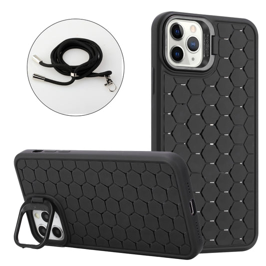 For iPhone 11 Pro Honeycomb Radiating Lens Holder Magsafe Phone Case with Lanyard(Black) by buy2fix