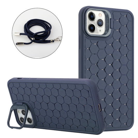 For iPhone 11 Pro Honeycomb Radiating Lens Holder Magsafe Phone Case with Lanyard(Blue) by buy2fix