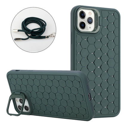 For iPhone 11 Pro Honeycomb Radiating Lens Holder Magsafe Phone Case with Lanyard(Green) by buy2fix