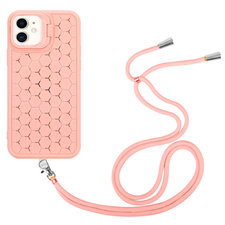For iPhone 11 Honeycomb Radiating Lens Holder Magsafe Phone Case with Lanyard(Pink) by buy2fix