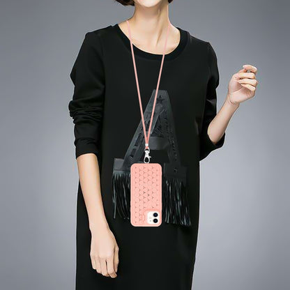For iPhone 11 Honeycomb Radiating Lens Holder Magsafe Phone Case with Lanyard(Pink) by buy2fix