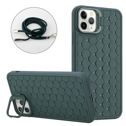 For iPhone 16 Pro Max Honeycomb Radiating Lens Holder Magsafe Phone Case with Lanyard(Green) by buy2fix