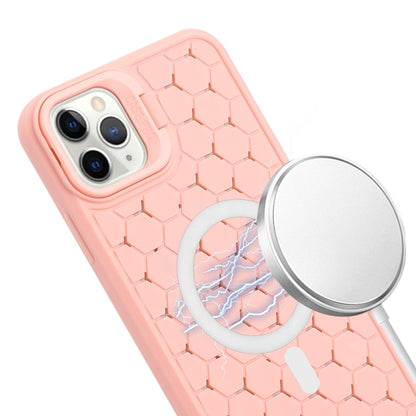 For iPhone 16 Pro Honeycomb Radiating Lens Holder Magsafe Phone Case with Lanyard(Pink) by buy2fix