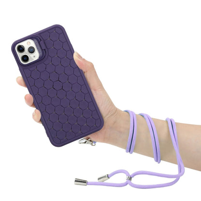 For iPhone 16 Pro Honeycomb Radiating Lens Holder Magsafe Phone Case with Lanyard(Purple) by buy2fix