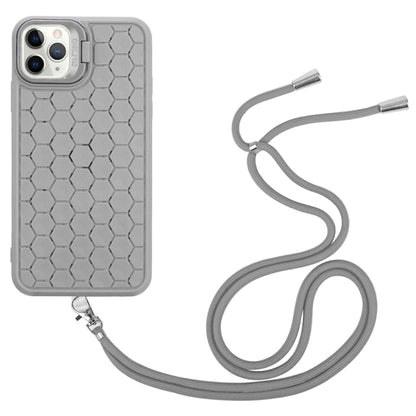 For iPhone 16 Pro Honeycomb Radiating Lens Holder Magsafe Phone Case with Lanyard(Grey) by buy2fix