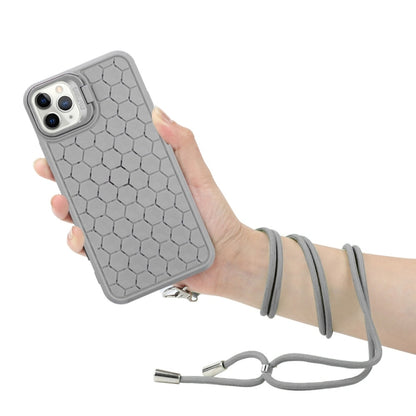 For iPhone 16 Pro Honeycomb Radiating Lens Holder Magsafe Phone Case with Lanyard(Grey) by buy2fix