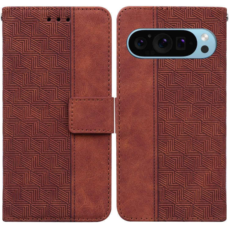 For Google Pixel 9 Geometric Embossed Leather Phone Case(Brown) by buy2fix