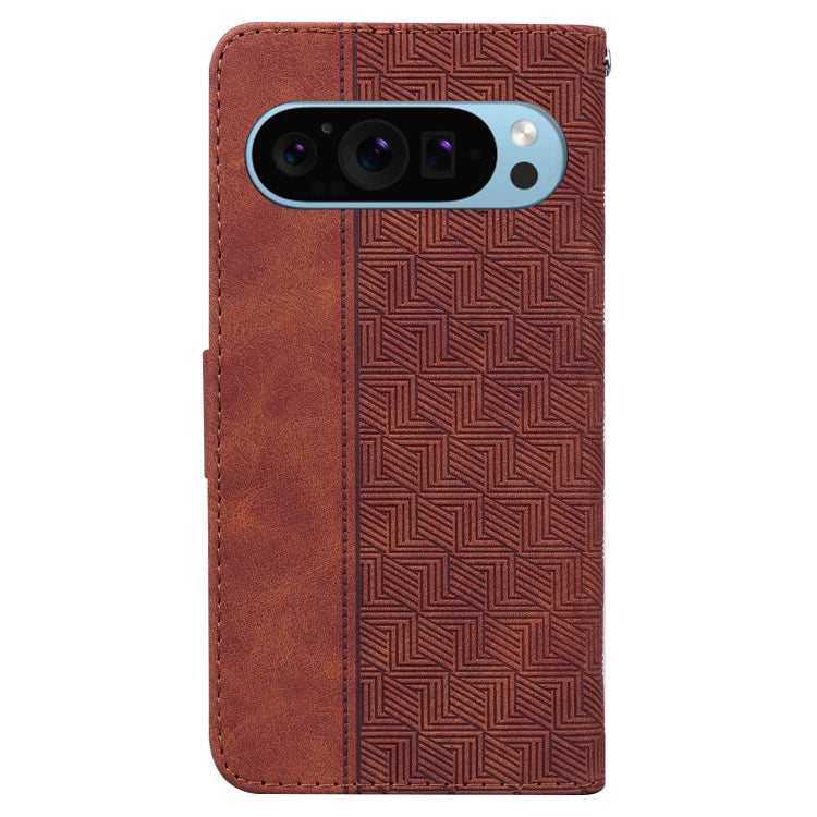 For Google Pixel 9 Geometric Embossed Leather Phone Case(Brown) by buy2fix