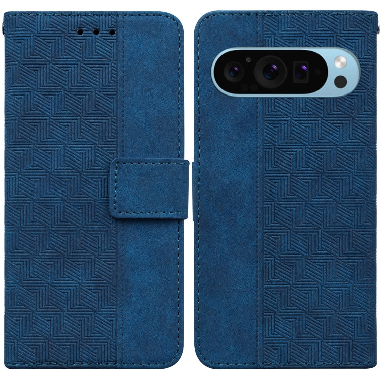 For Google Pixel 9 Geometric Embossed Leather Phone Case(Blue) by buy2fix