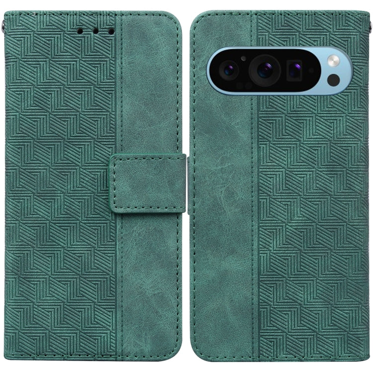 For Google Pixel 9 Geometric Embossed Leather Phone Case(Green) by buy2fix