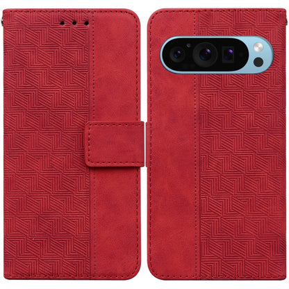 For Google Pixel 9 Geometric Embossed Leather Phone Case(Red) by buy2fix