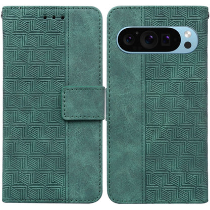 For Google Pixel 9 Pro 5G Geometric Embossed Leather Phone Case(Green) by buy2fix