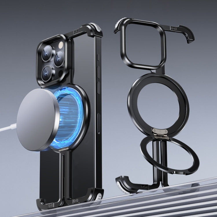 For iPhone 15 Plus MagSafe Magnetic Frameless Holder Phone Case(Black) by buy2fix