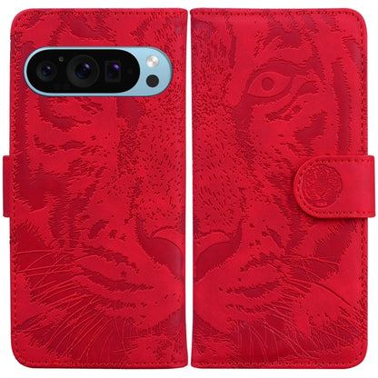 For Google Pixel 9 Tiger Embossing Pattern Flip Leather Phone Case(Red) by buy2fix