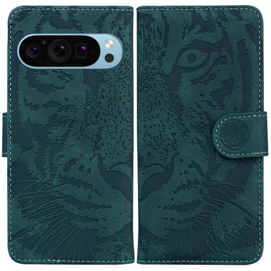 For Google Pixel 9 Tiger Embossing Pattern Flip Leather Phone Case(Green) by buy2fix