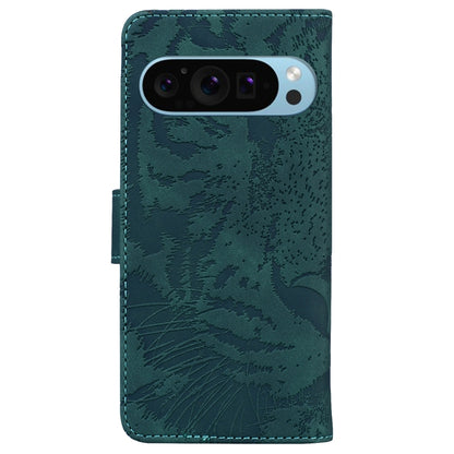 For Google Pixel 9 Tiger Embossing Pattern Flip Leather Phone Case(Green) by buy2fix