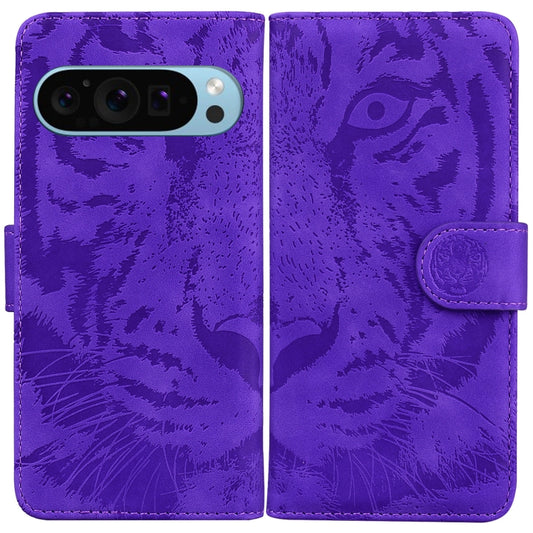 For Google Pixel 9 Tiger Embossing Pattern Flip Leather Phone Case(Purple) by buy2fix