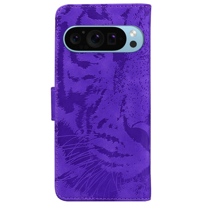 For Google Pixel 9 Tiger Embossing Pattern Flip Leather Phone Case(Purple) by buy2fix