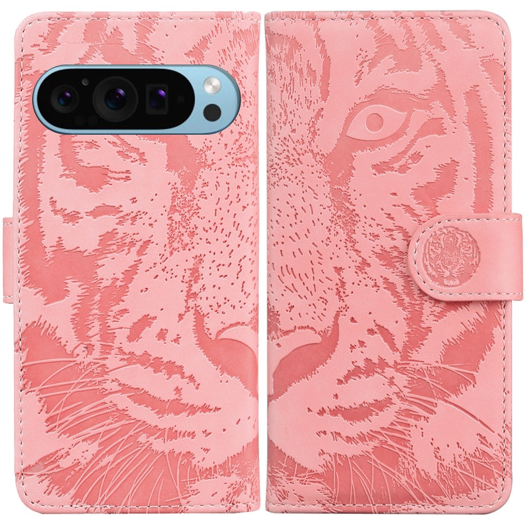 For Google Pixel 9 Tiger Embossing Pattern Flip Leather Phone Case(Pink) by buy2fix