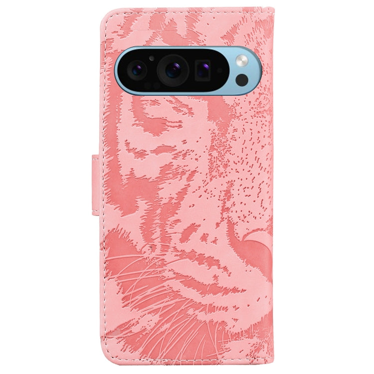 For Google Pixel 9 Tiger Embossing Pattern Flip Leather Phone Case(Pink) by buy2fix