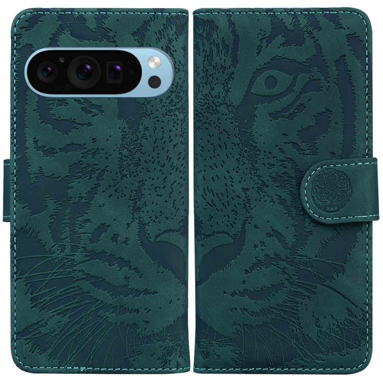 For Google Pixel 9 Pro 5G Tiger Embossing Pattern Flip Leather Phone Case(Green) by buy2fix