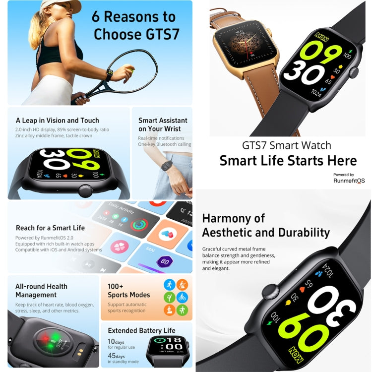 GTS7 2.0 inch Fitness Health Smart Watch, BT Call / Heart Rate / Blood Pressure / MET(Black) by buy2fix