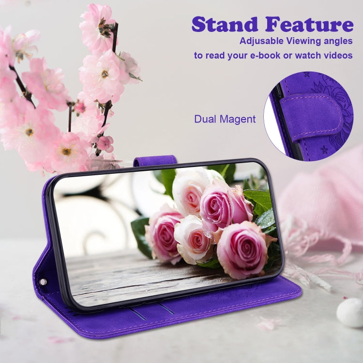 For Google Pixel 9 Pro Butterfly Rose Embossed Leather Phone Case(Purple) by buy2fix