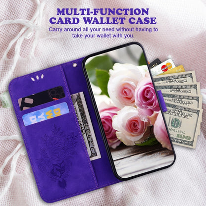 For Google Pixel 9 Pro Butterfly Rose Embossed Leather Phone Case(Purple) by buy2fix