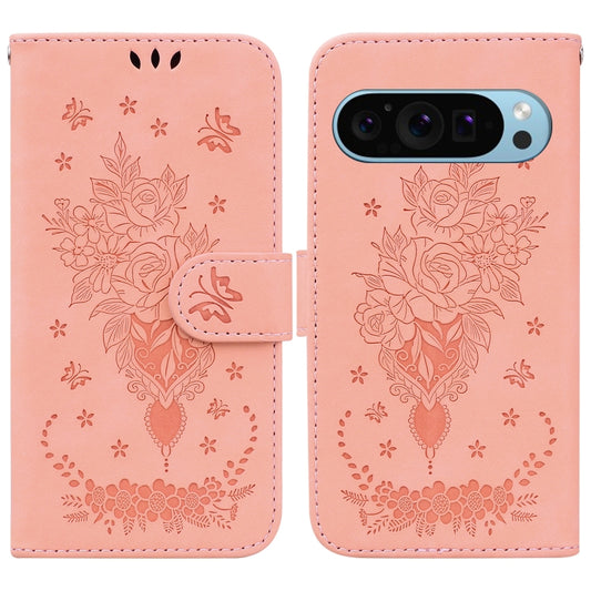For Google Pixel 9 Pro Butterfly Rose Embossed Leather Phone Case(Pink) by buy2fix