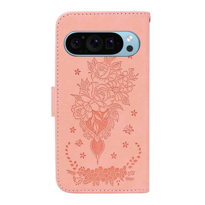 For Google Pixel 9 Pro Butterfly Rose Embossed Leather Phone Case(Pink) by buy2fix