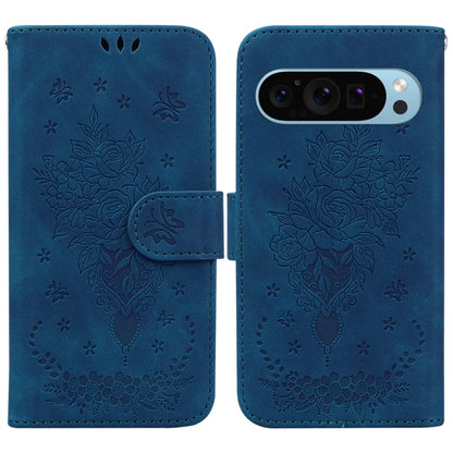 For Google Pixel 9 Butterfly Rose Embossed Leather Phone Case(Blue) by buy2fix