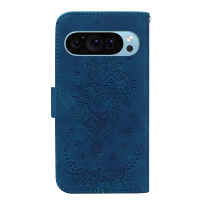 For Google Pixel 9 Butterfly Rose Embossed Leather Phone Case(Blue) by buy2fix