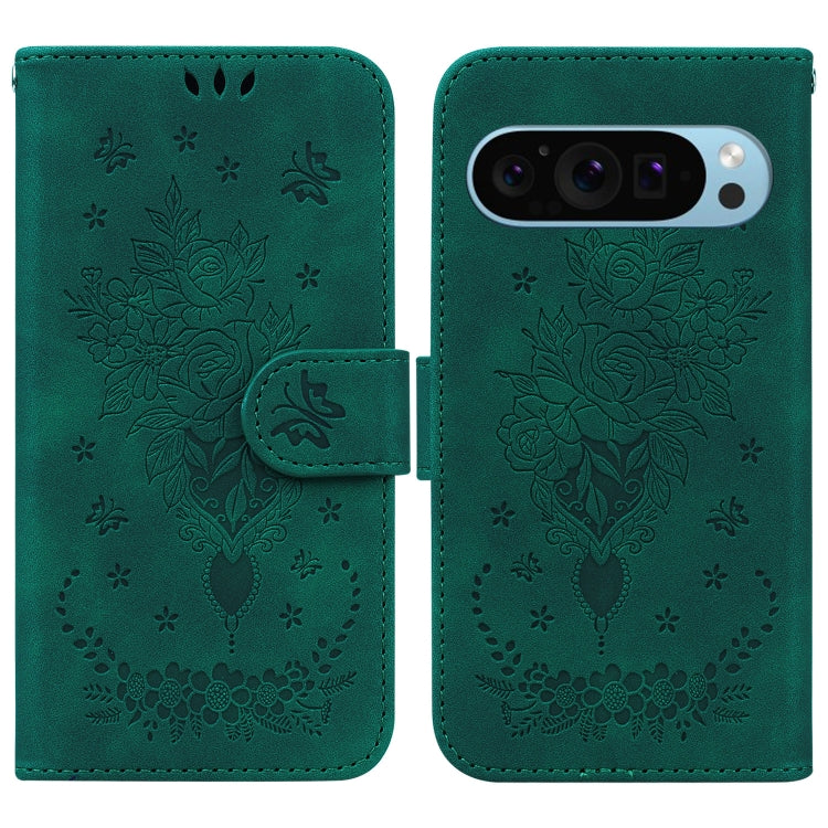 For Google Pixel 9 Butterfly Rose Embossed Leather Phone Case(Green) by buy2fix