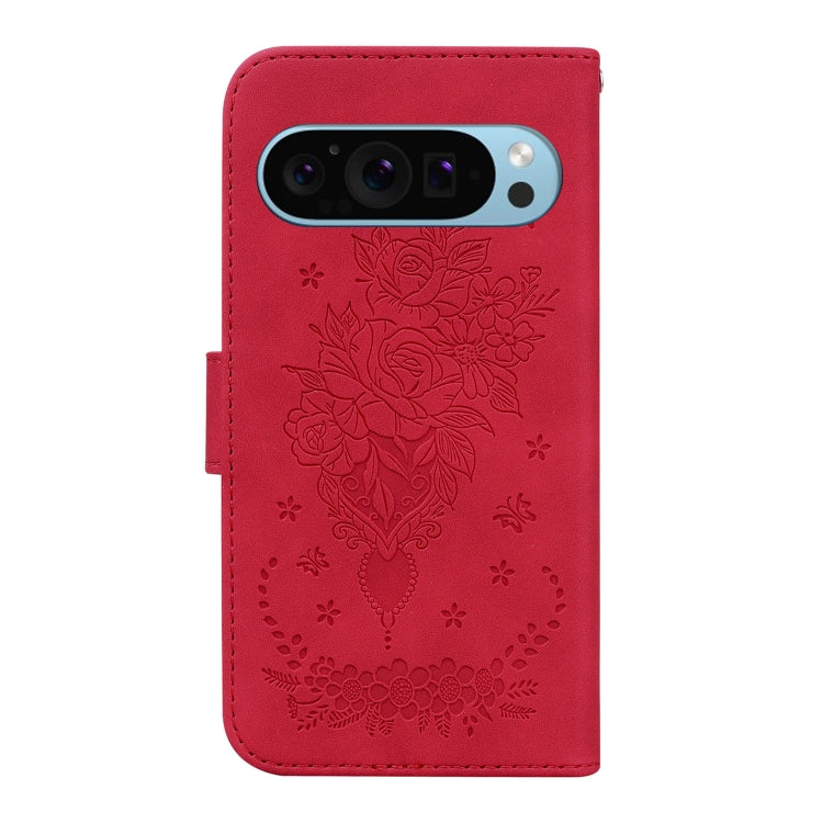 For Google Pixel 9 Butterfly Rose Embossed Leather Phone Case(Red) by buy2fix