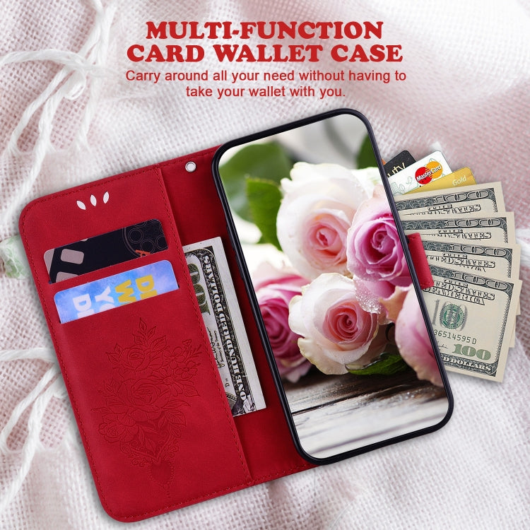 For Google Pixel 9 Butterfly Rose Embossed Leather Phone Case(Red) by buy2fix