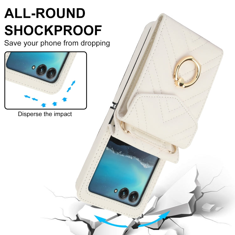 For Motorola Razr 40 Ultra / Razr 2023 V-shaped RFID Card Slot Phone Case with Ring Holder(White) by buy2fix