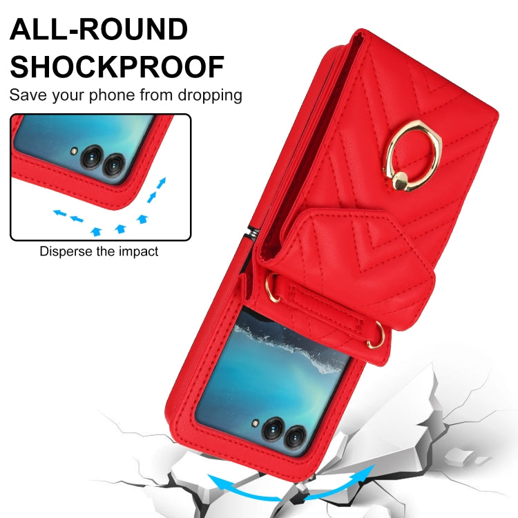 For Motorola Razr 40 Ultra / Razr 2023 V-shaped RFID Card Slot Phone Case with Ring Holder(Red) by buy2fix