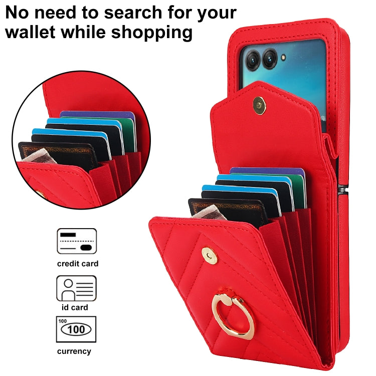 For Motorola Razr 40 Ultra / Razr 2023 V-shaped RFID Card Slot Phone Case with Ring Holder(Red) by buy2fix
