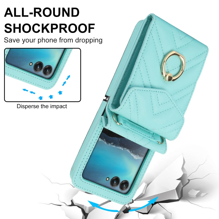 For Motorola Razr 40 Ultra / Razr 2023 V-shaped RFID Card Slot Phone Case with Ring Holder(Green) by buy2fix