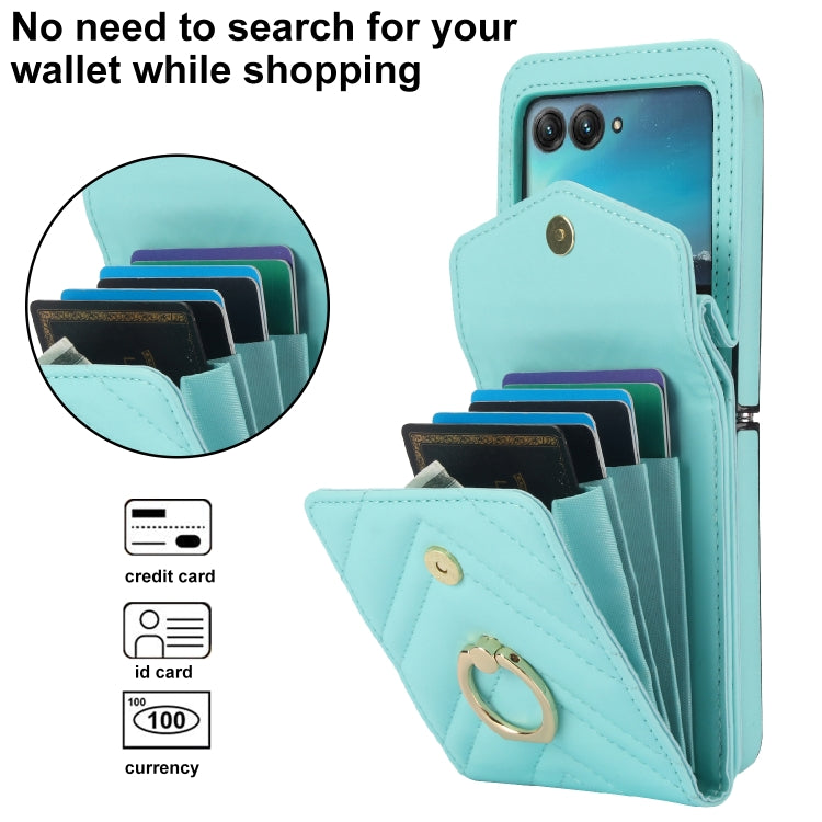 For Motorola Razr 40 Ultra / Razr 2023 V-shaped RFID Card Slot Phone Case with Ring Holder(Green) by buy2fix