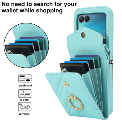 For Motorola Razr 40 Ultra / Razr 2023 V-shaped RFID Card Slot Phone Case with Ring Holder(Green) by buy2fix