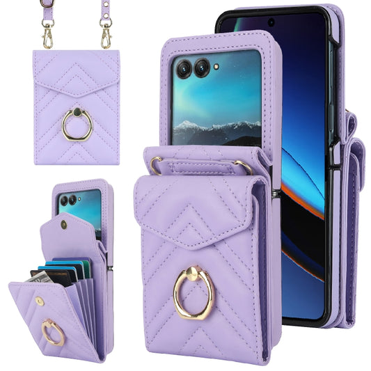 For Motorola Razr 40 Ultra / Razr 2023 V-shaped RFID Card Slot Phone Case with Ring Holder(Purple) by buy2fix