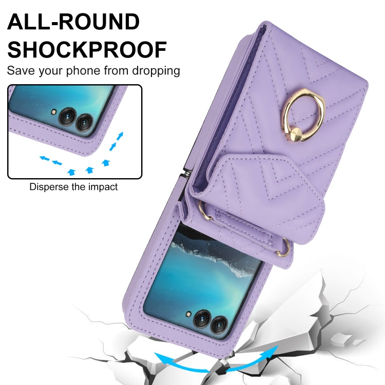 For Motorola Razr 40 Ultra / Razr 2023 V-shaped RFID Card Slot Phone Case with Ring Holder(Purple) by buy2fix